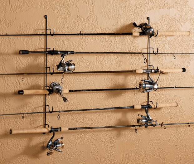 Wall rack for fishing poles.