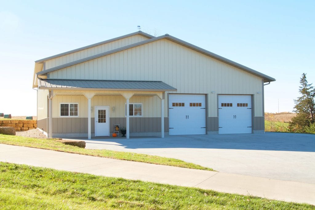 Exterior view, two-bay garage